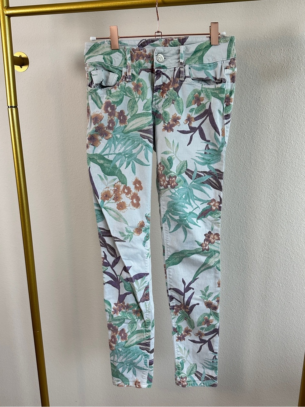 Black Orchid Jewel Mid Rise Skinny Jeans with Mint Green Floral Print